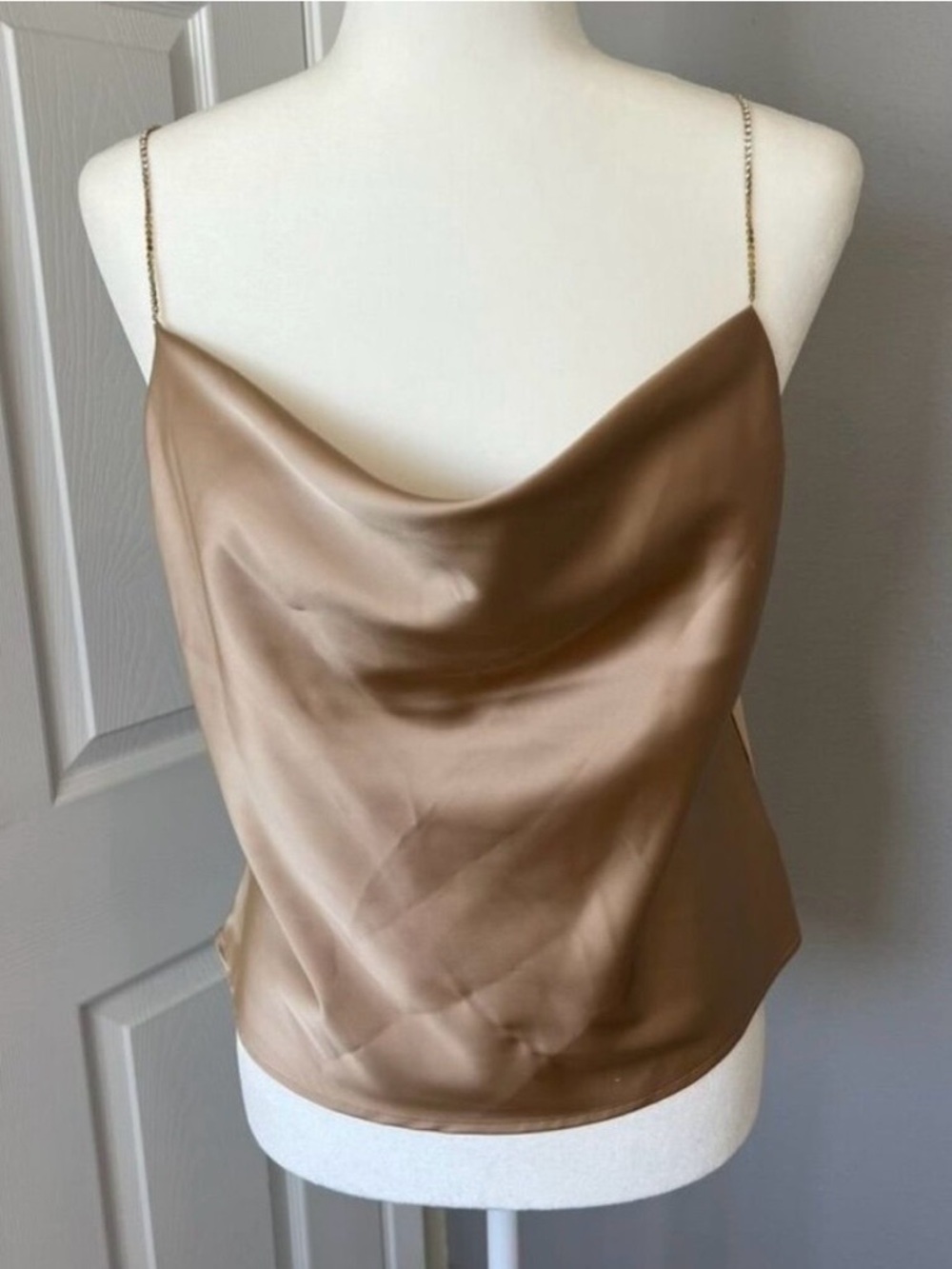 House of Harlow 1960 Rhinestone Strap Satin top in Warm Taupe
